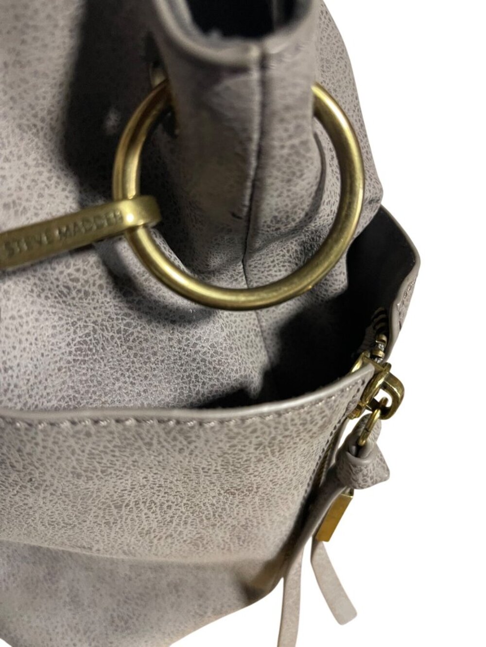 Steve Madden Drew Hobo Bag Gray Faux Leather Shoulder Bag With Gold Accents - Picture 13 of 16